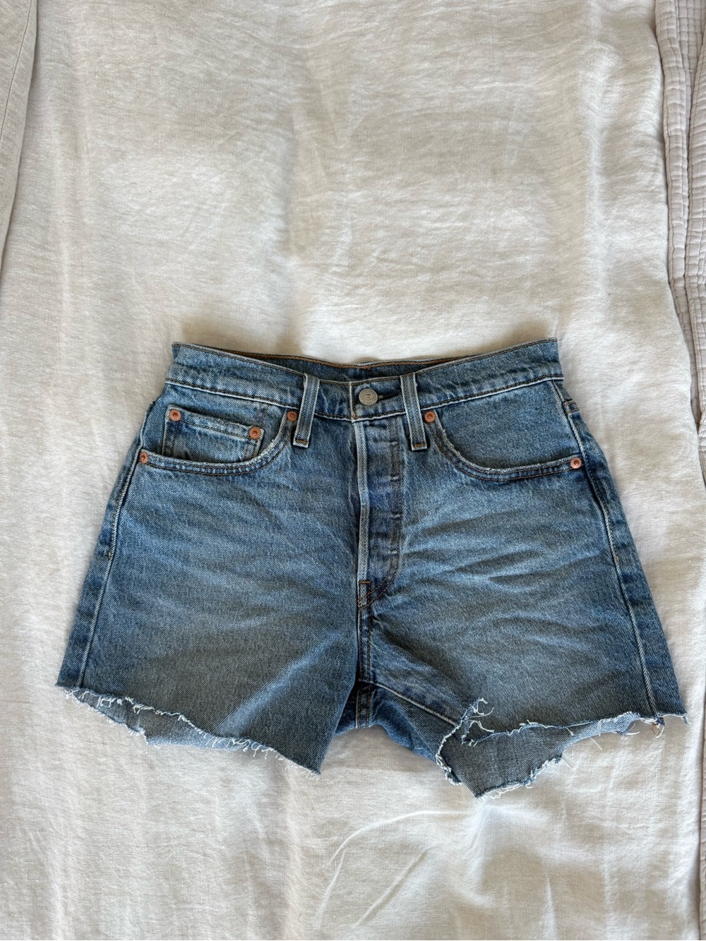 Levi's 501 Raw-Hem Long Denim Shorts